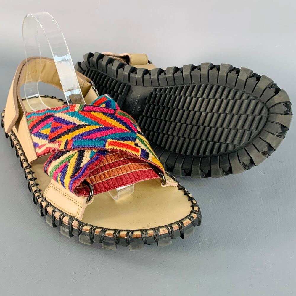 VALENTINO Size 10.5 Tan Multi Color Embroidery Leather Straps Sandals - Picture 5 of 10